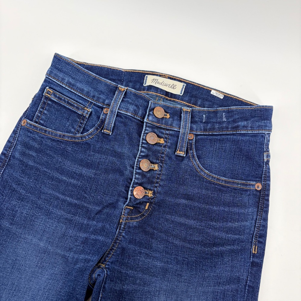 Madwell 9" High-Rise‎ Skinny Jeans 25 Dark Wash Button Fly Raw Hem Denim